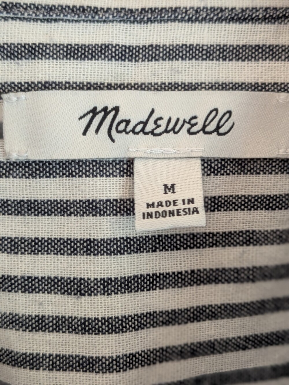 Madewell Puff-Sleeve Button-Down Shirt Grey & White Stripped Sz M - Picture 6 of 9